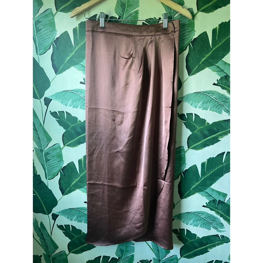 Sincerely Jules Brown Satin Midi Wrap Skirt Womens Medium